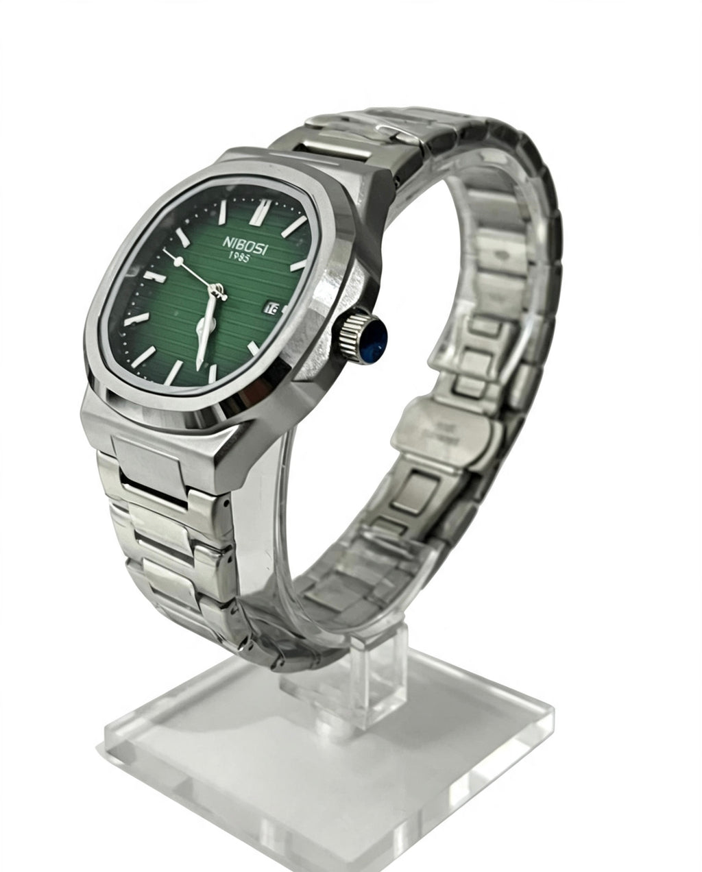 NIBOSI MENS BUSINESS WATCH - SILVER/ FOREST GREEN