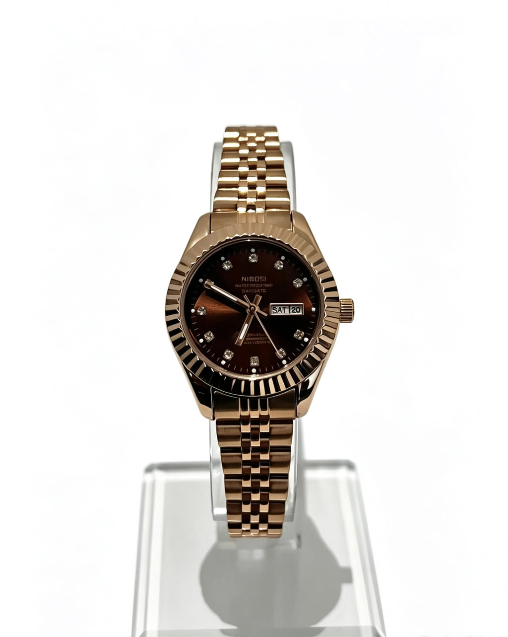 NIBOSI WOMENS DAY DATE WATCH - ROSE/CHOCOLATE BROWN