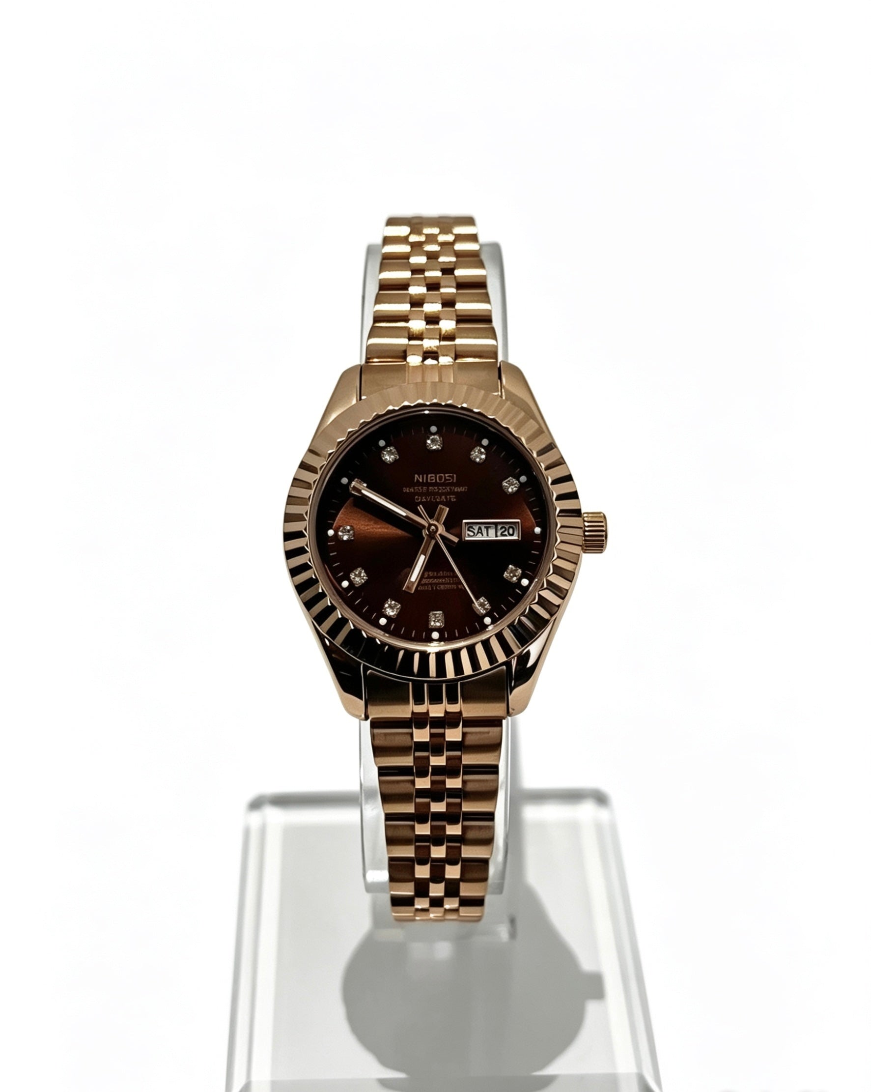 NIBOSI WOMENS DAY DATE WATCH - ROSE/CHOCOLATE BROWN