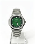 NIBOSI MENS BUSINESS WATCH - SILVER/ FOREST GREEN