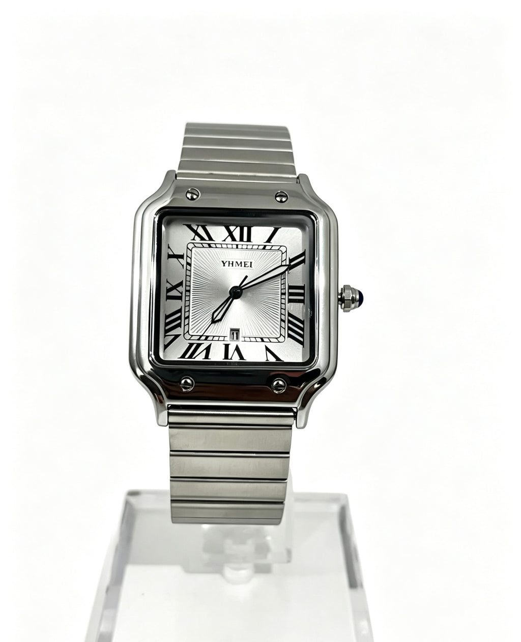 YHMEI MENS SQUARE DATE WATCH - SILVER