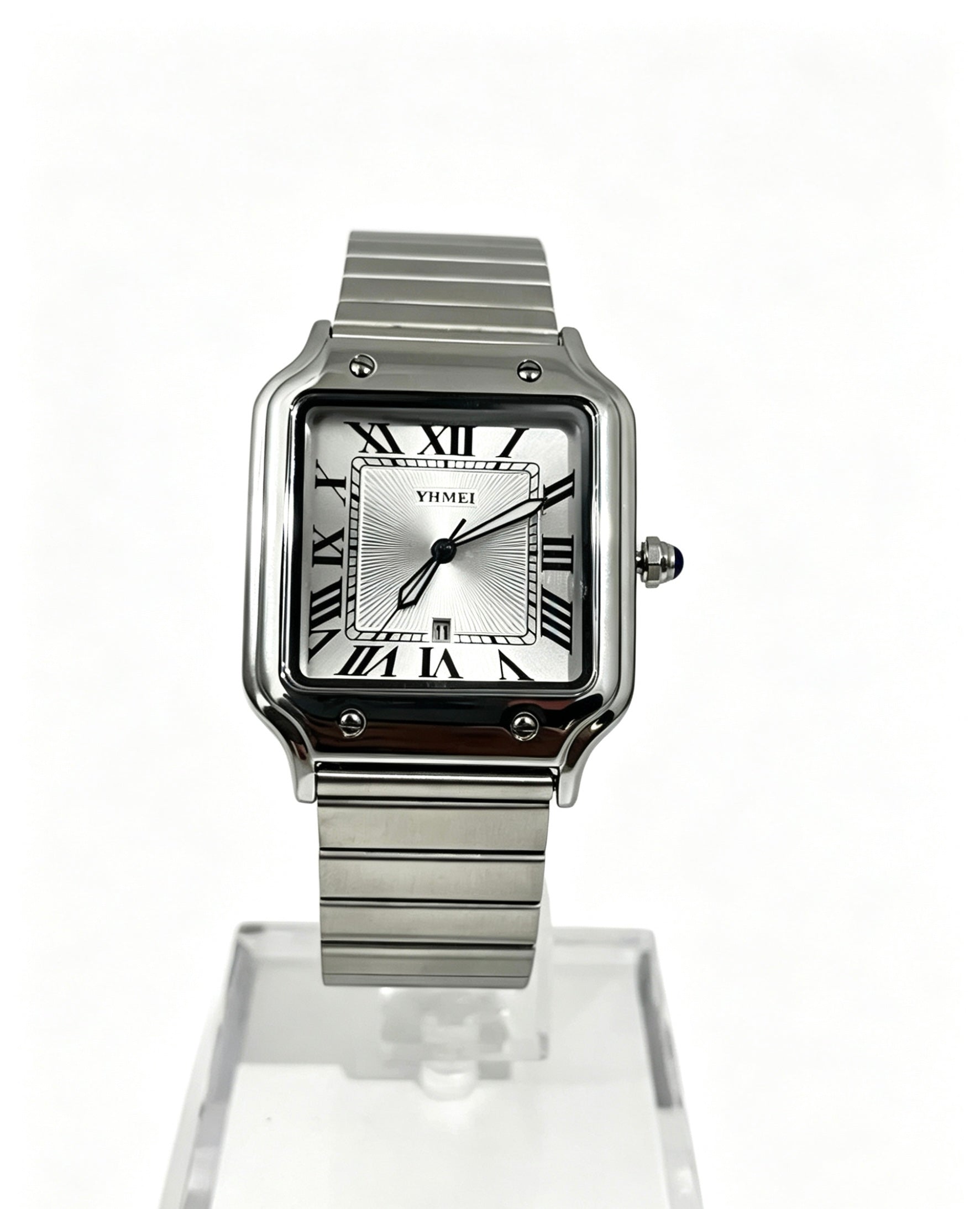 YHMEI MENS SQUARE DATE WATCH - SILVER
