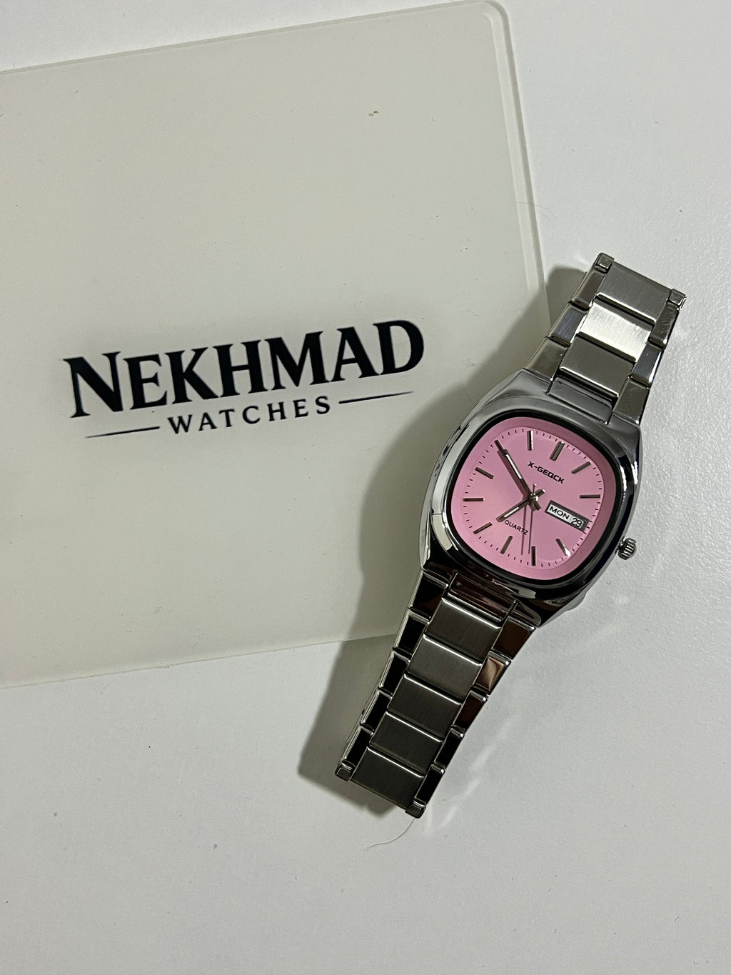 X-GEOCK Ladies Watch — Pink Dial — Silver Stainless Steel — Cute Fashion