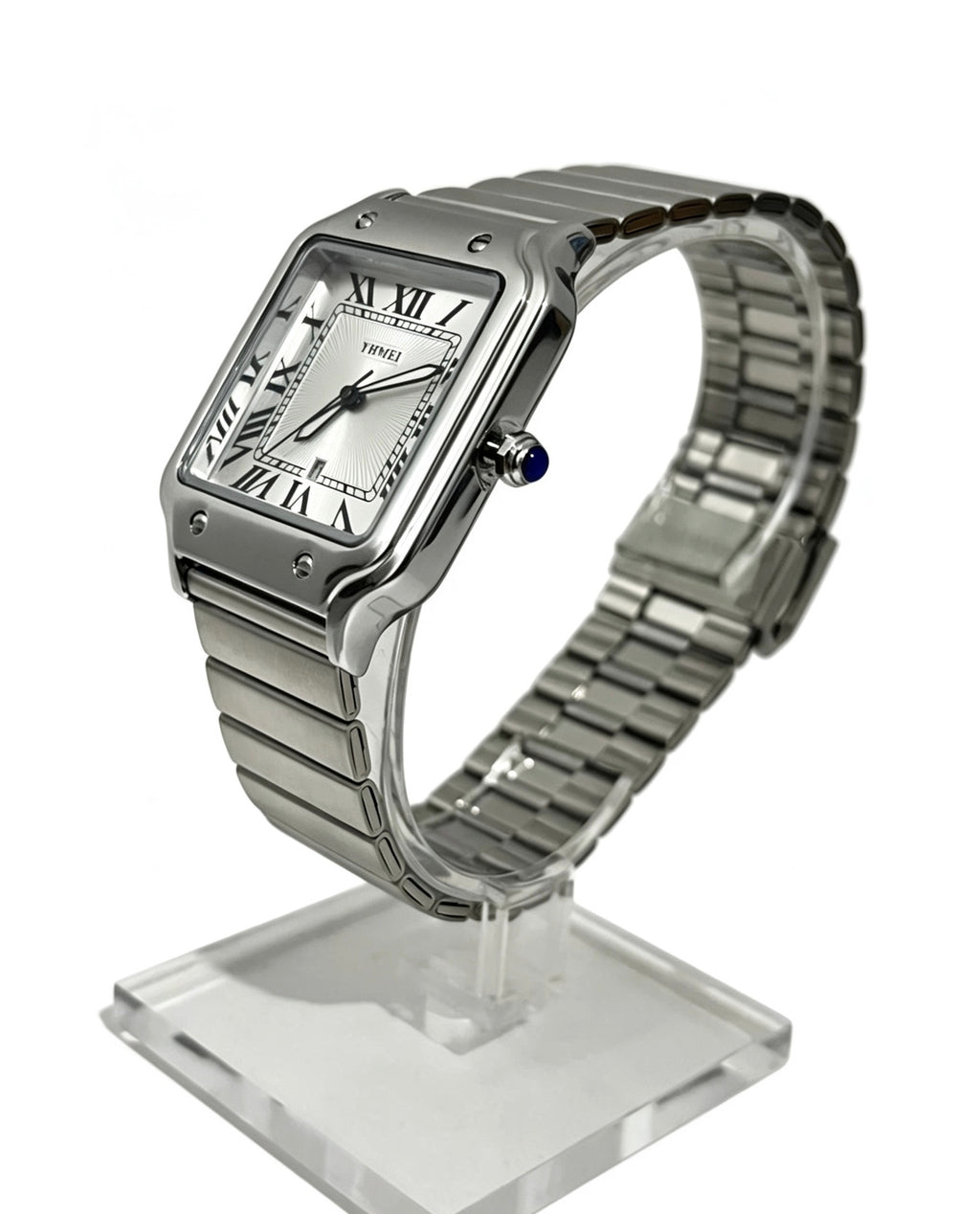 YHMEI MENS SQUARE DATE WATCH - SILVER