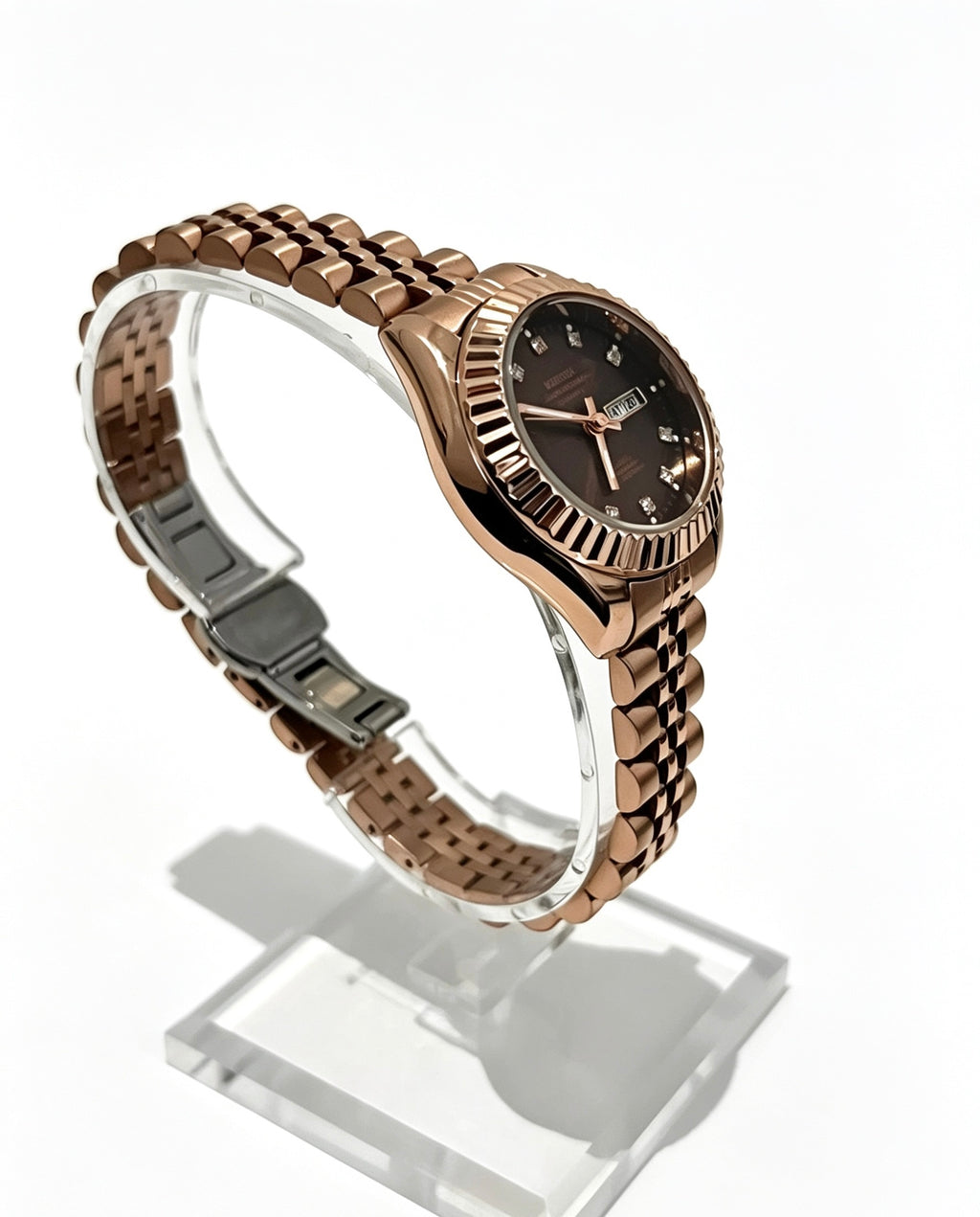 NIBOSI WOMENS DAY DATE WATCH - ROSE/CHOCOLATE BROWN
