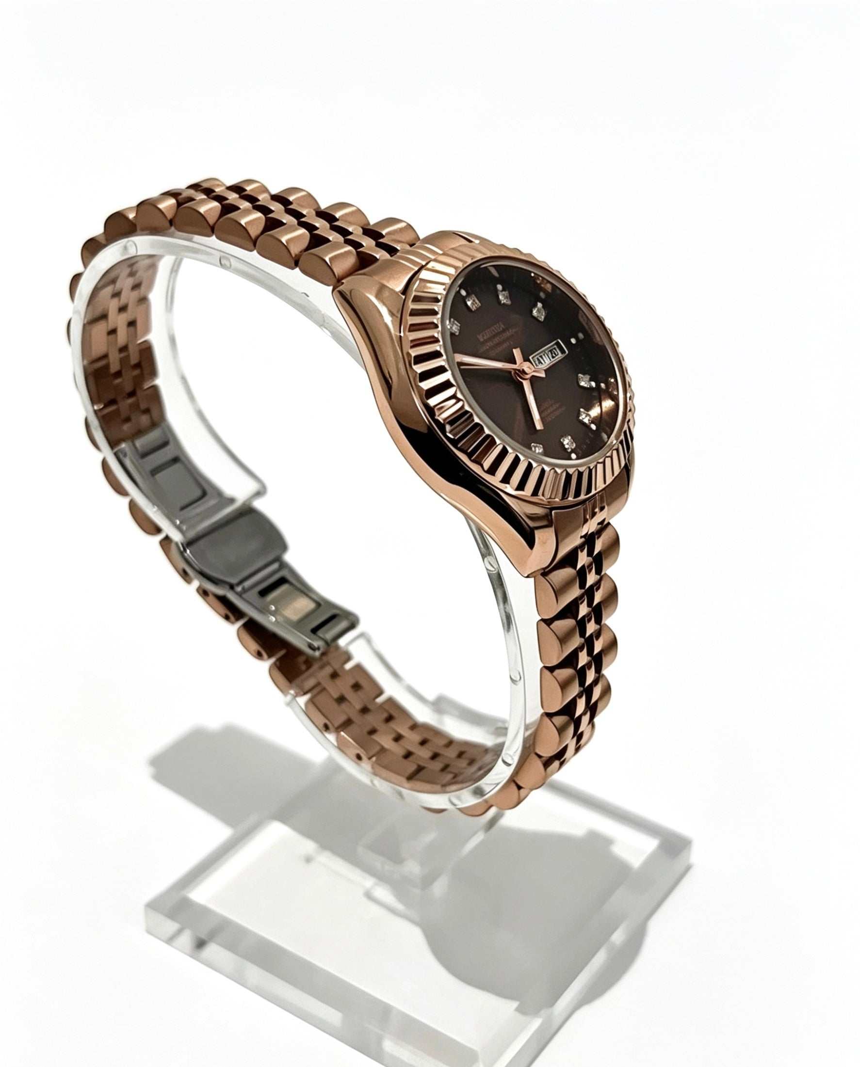 NIBOSI WOMENS DAY DATE WATCH - ROSE/CHOCOLATE BROWN