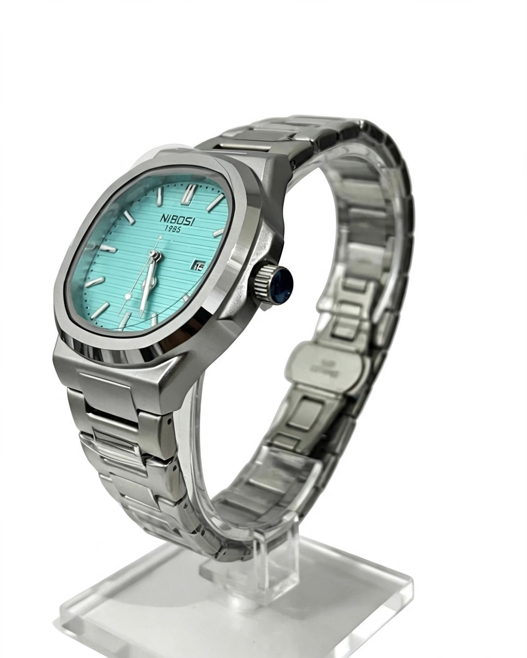 NIBOSI MENS BUSINESS WATCH - SILVER/TURQUOISE
