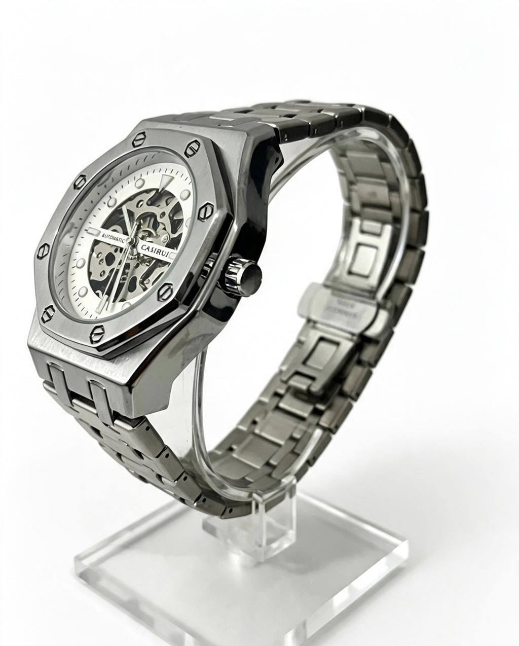 CASIRUI MENS SKELETON WATCH - SILVER/WHITE