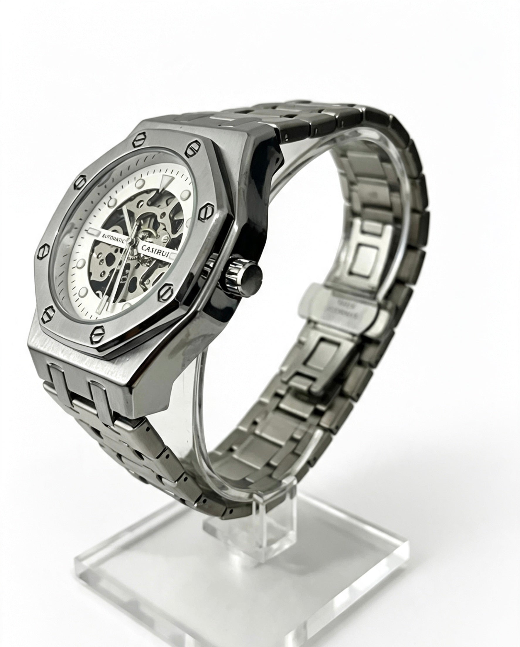 CASIRUI MENS SKELETON WATCH - SILVER/WHITE