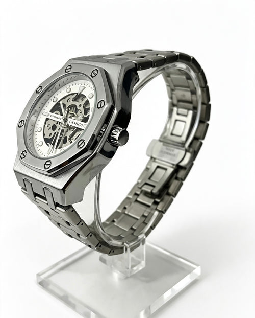 CASIRUI MENS SKELETON WATCH - SILVER/WHITE