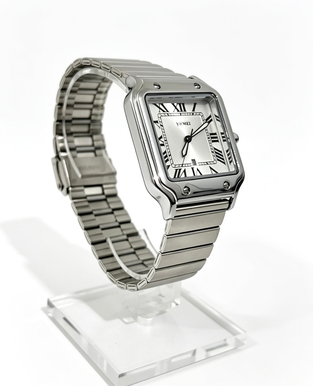 YHMEI MENS SQUARE DATE WATCH - SILVER
