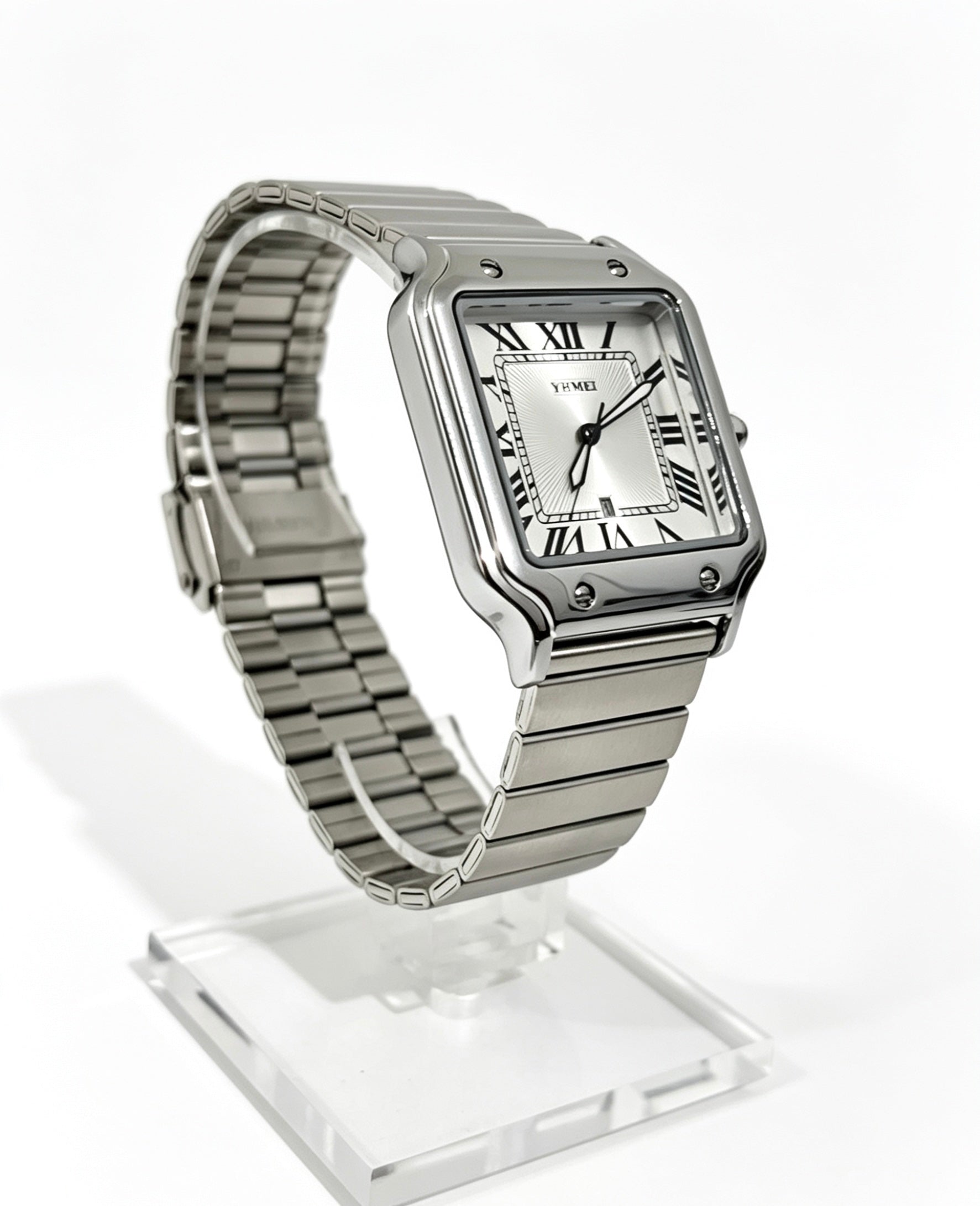 YHMEI MENS SQUARE DATE WATCH - SILVER