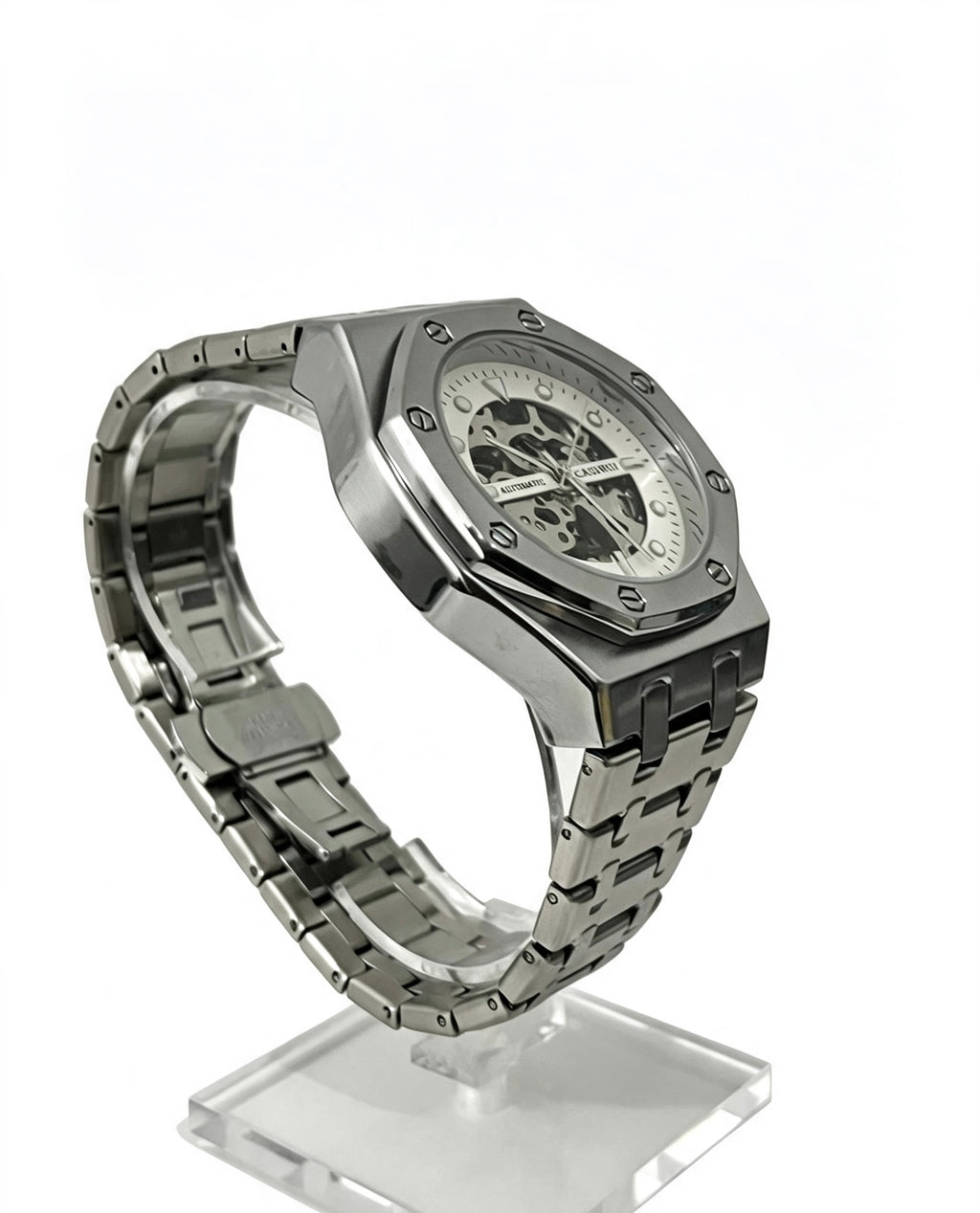 CASIRUI MENS SKELETON WATCH - SILVER/WHITE