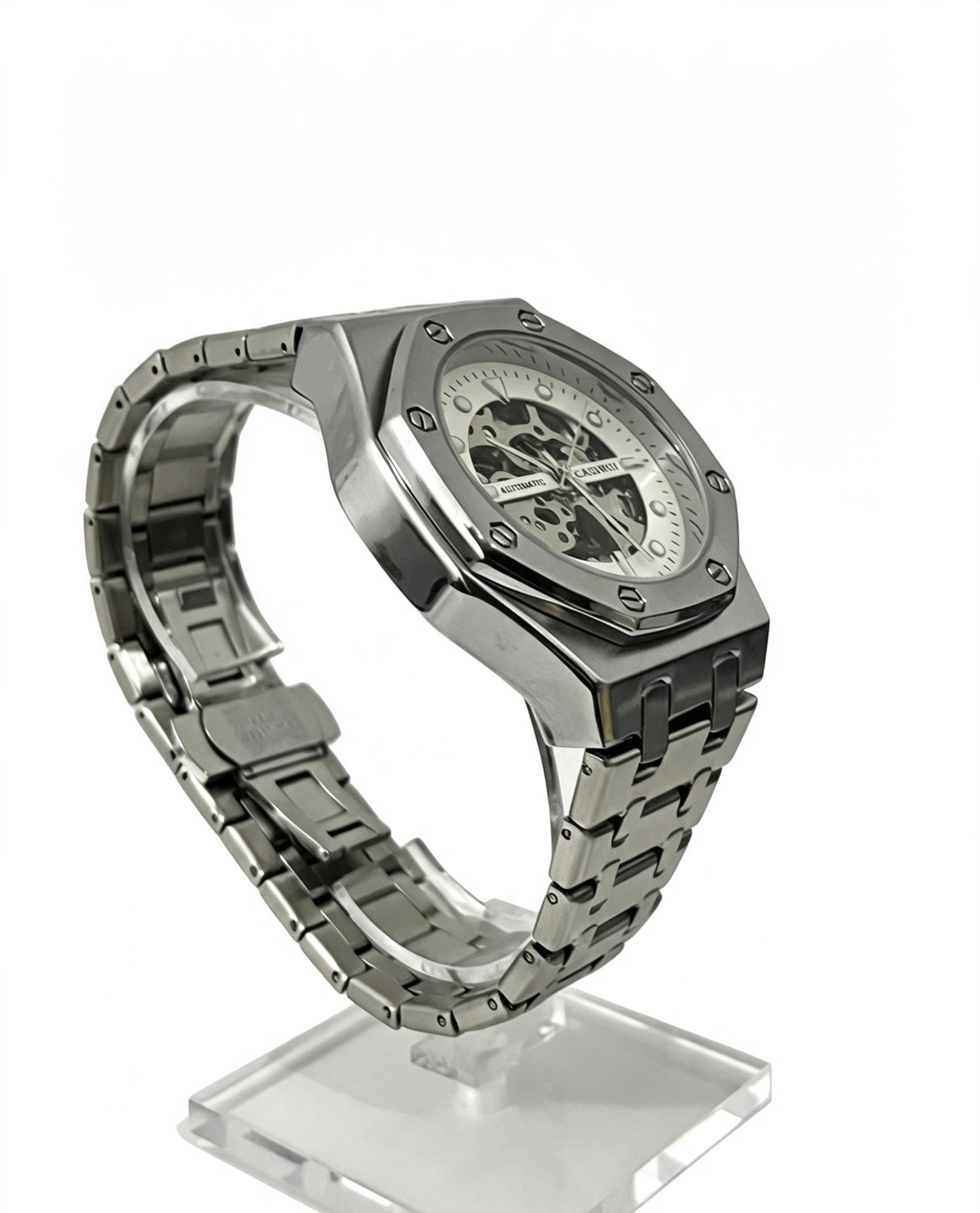 CASIRUI MENS SKELETON WATCH - SILVER/WHITE