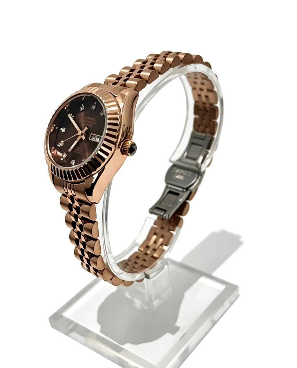 NIBOSI WOMENS DAY DATE WATCH - ROSE/CHOCOLATE BROWN