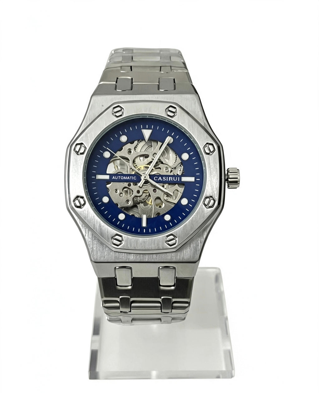 CASIRUI MENS SKELETON WATCH - SILVER/BLUE
