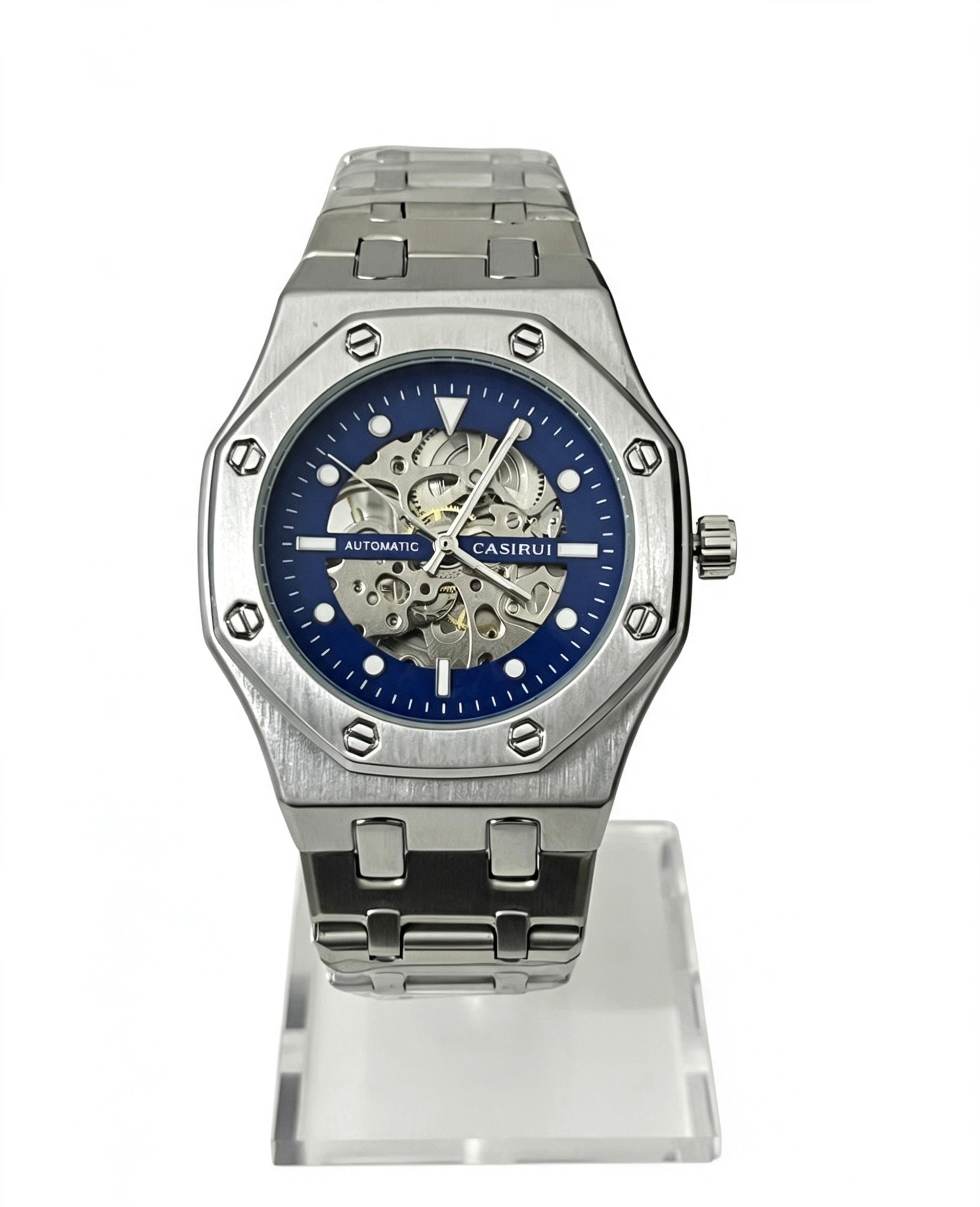 CASIRUI MENS SKELETON WATCH - SILVER/BLUE