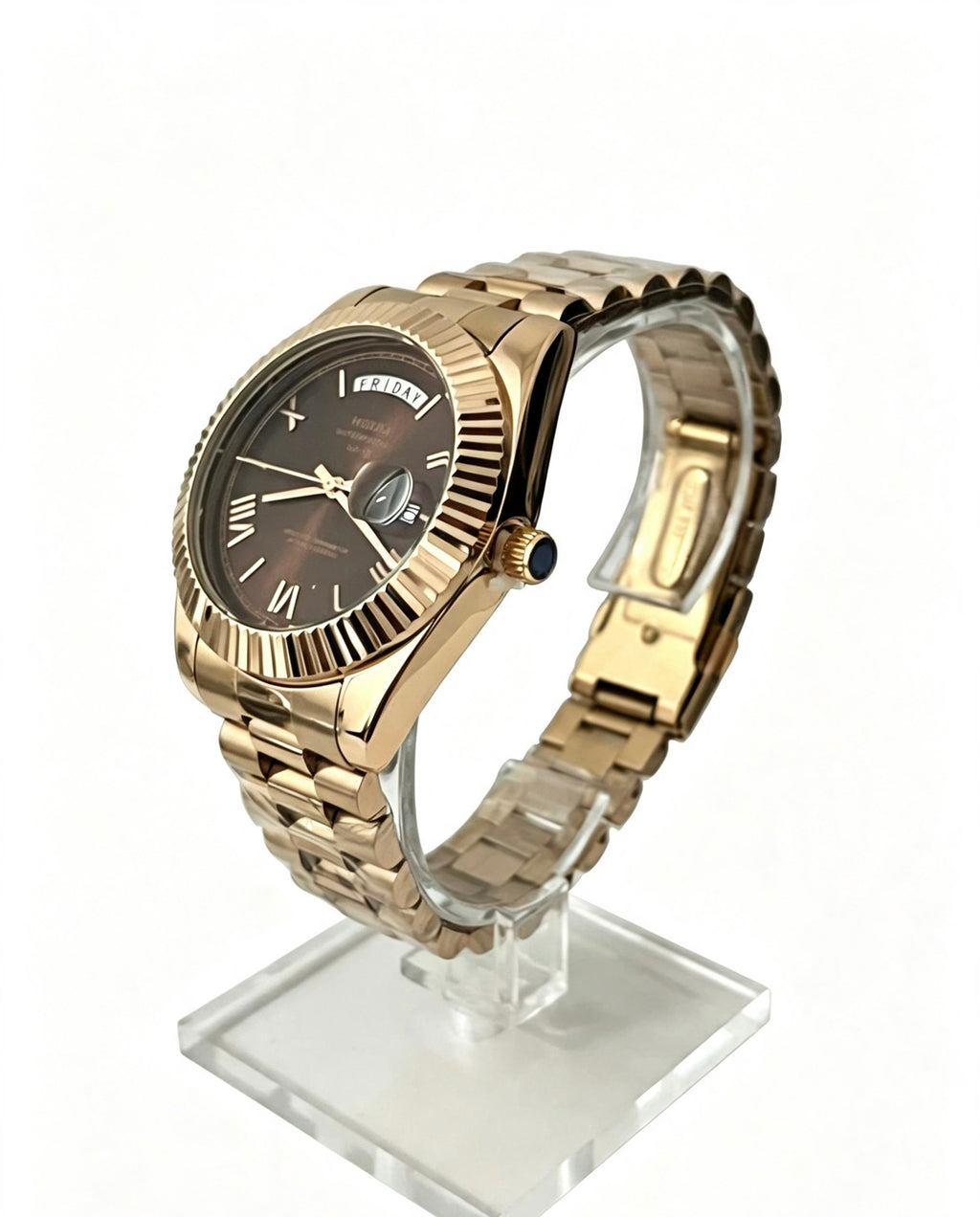 NIBOSI MENS DAY DATE WATCH - ROSE GOLD/CHOCOLATE BROWN