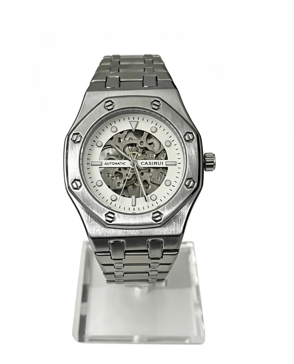CASIRUI MENS SKELETON WATCH - SILVER/WHITE