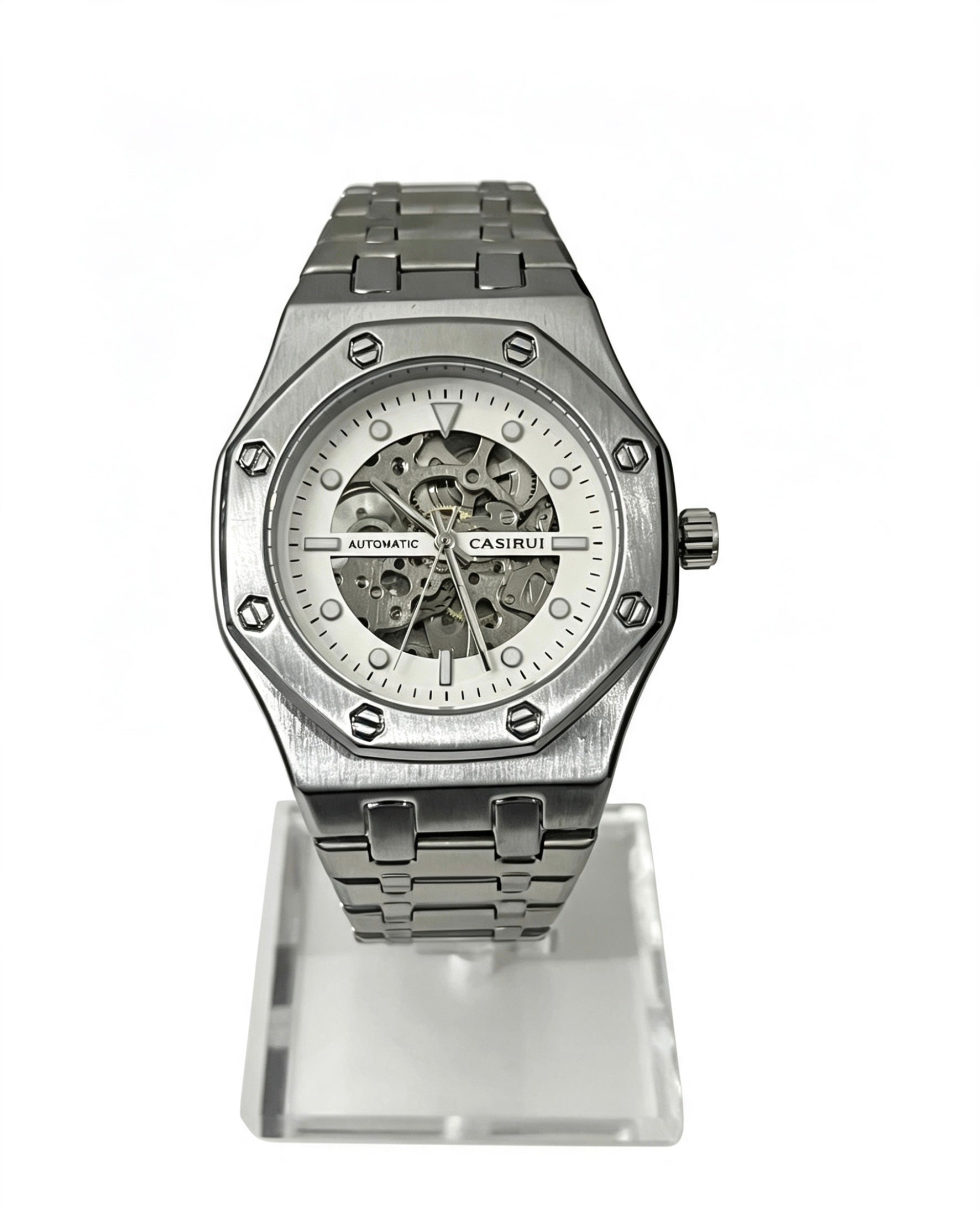 CASIRUI MENS SKELETON WATCH - SILVER/WHITE