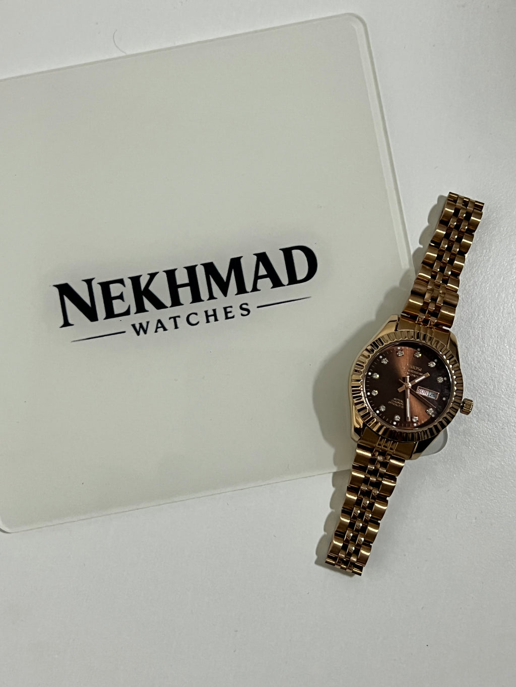 NIBOSI WOMENS DAY DATE WATCH - ROSE/CHOCOLATE BROWN