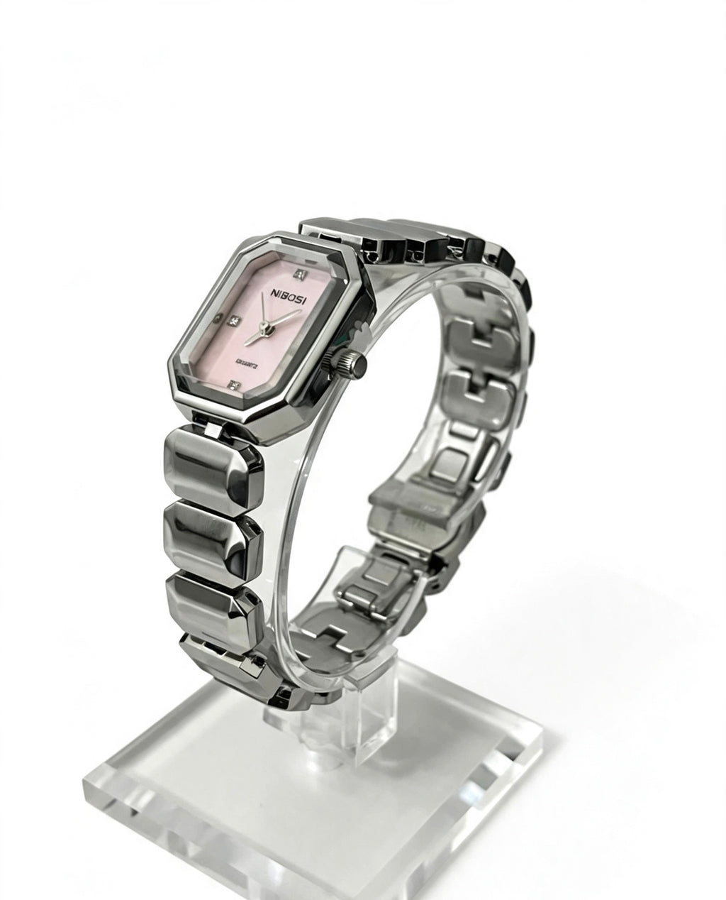 NIBOSI WOMENS CLASSIC DRESS WATCH - SILVER/PINK DIAL