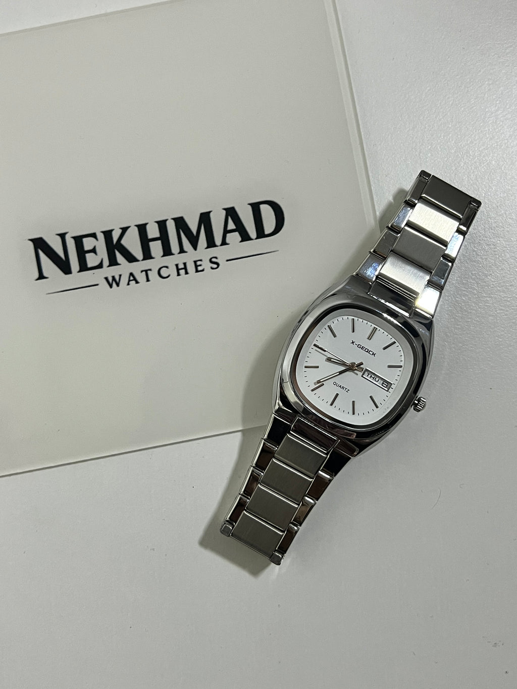 X-GEOCK Ladies Watch — White Dial — Day & Date — Stainless Steel — Elegant