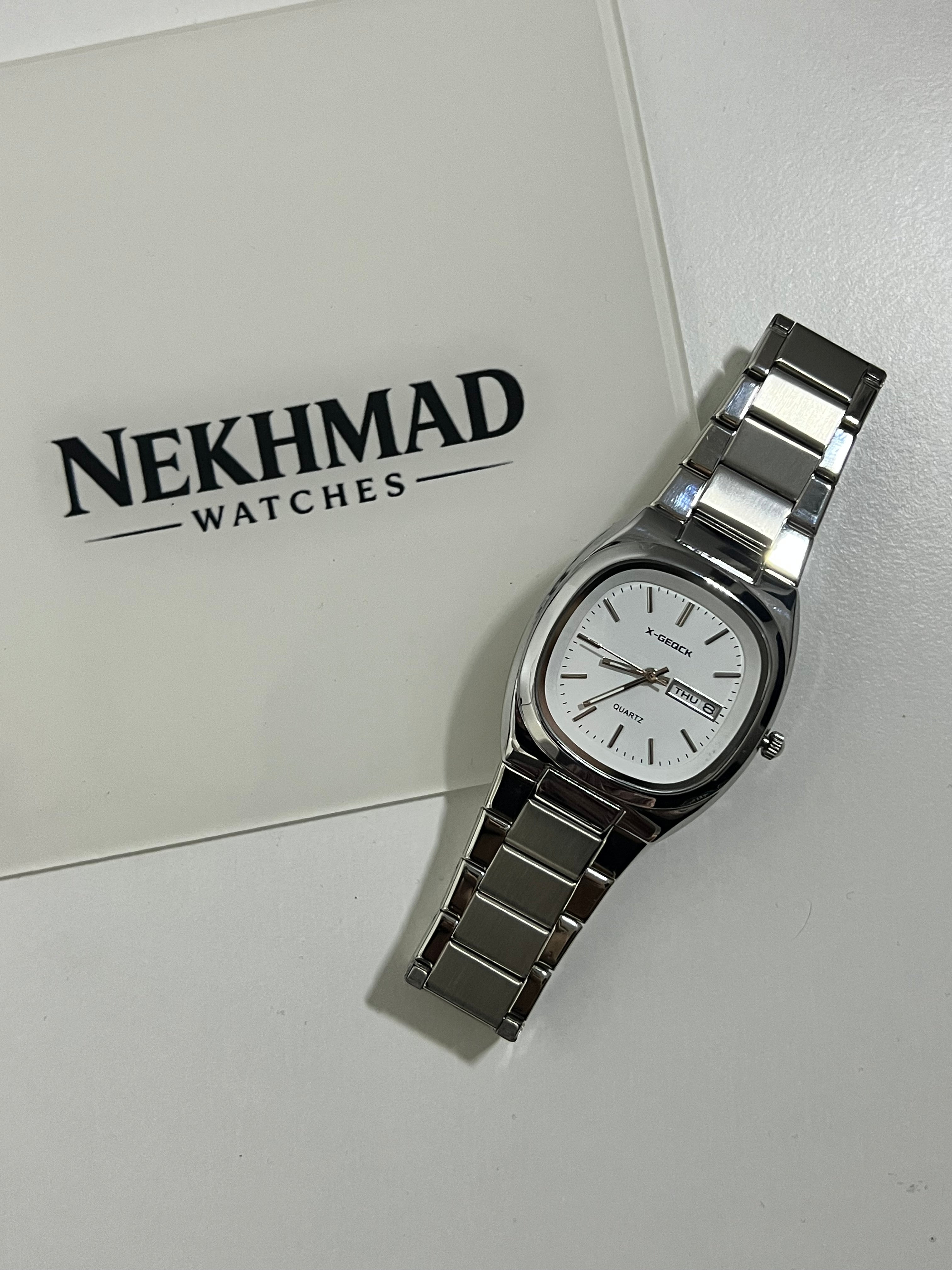 X-GEOCK Ladies Watch — White Dial — Day & Date — Stainless Steel — Elegant