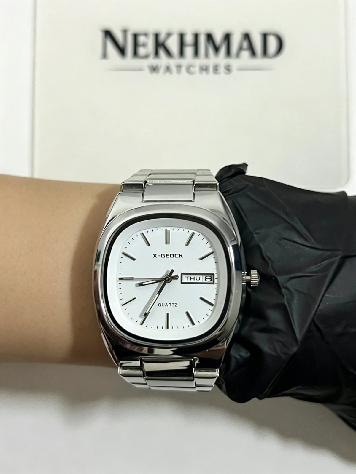 X-GEOCK Ladies Watch — White Dial — Day & Date — Stainless Steel — Elegant