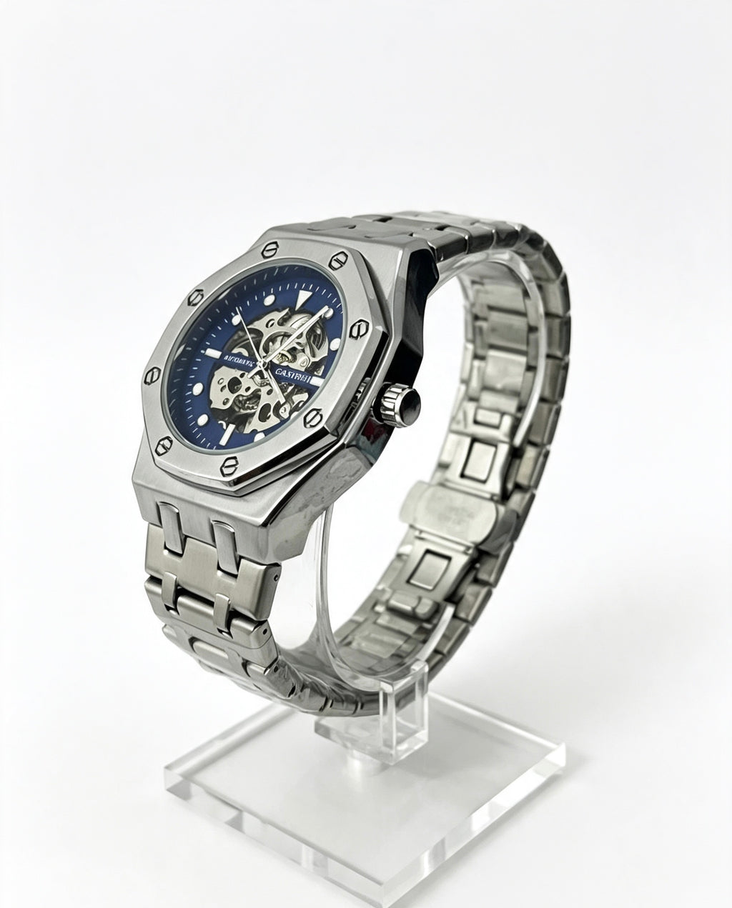 CASIRUI MENS SKELETON WATCH - SILVER/BLUE