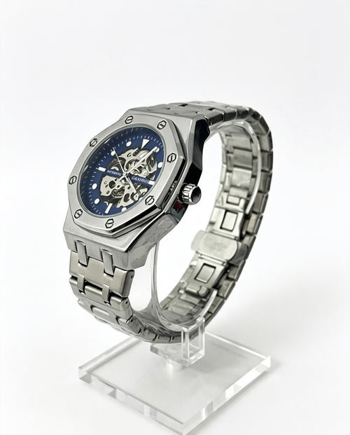 CASIRUI MENS SKELETON WATCH - SILVER/BLUE