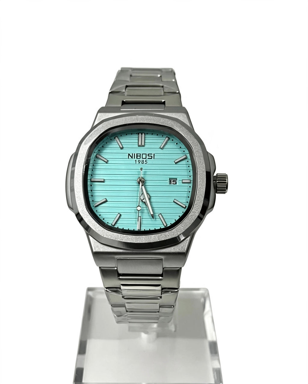 NIBOSI MENS BUSINESS WATCH - SILVER/TURQUOISE