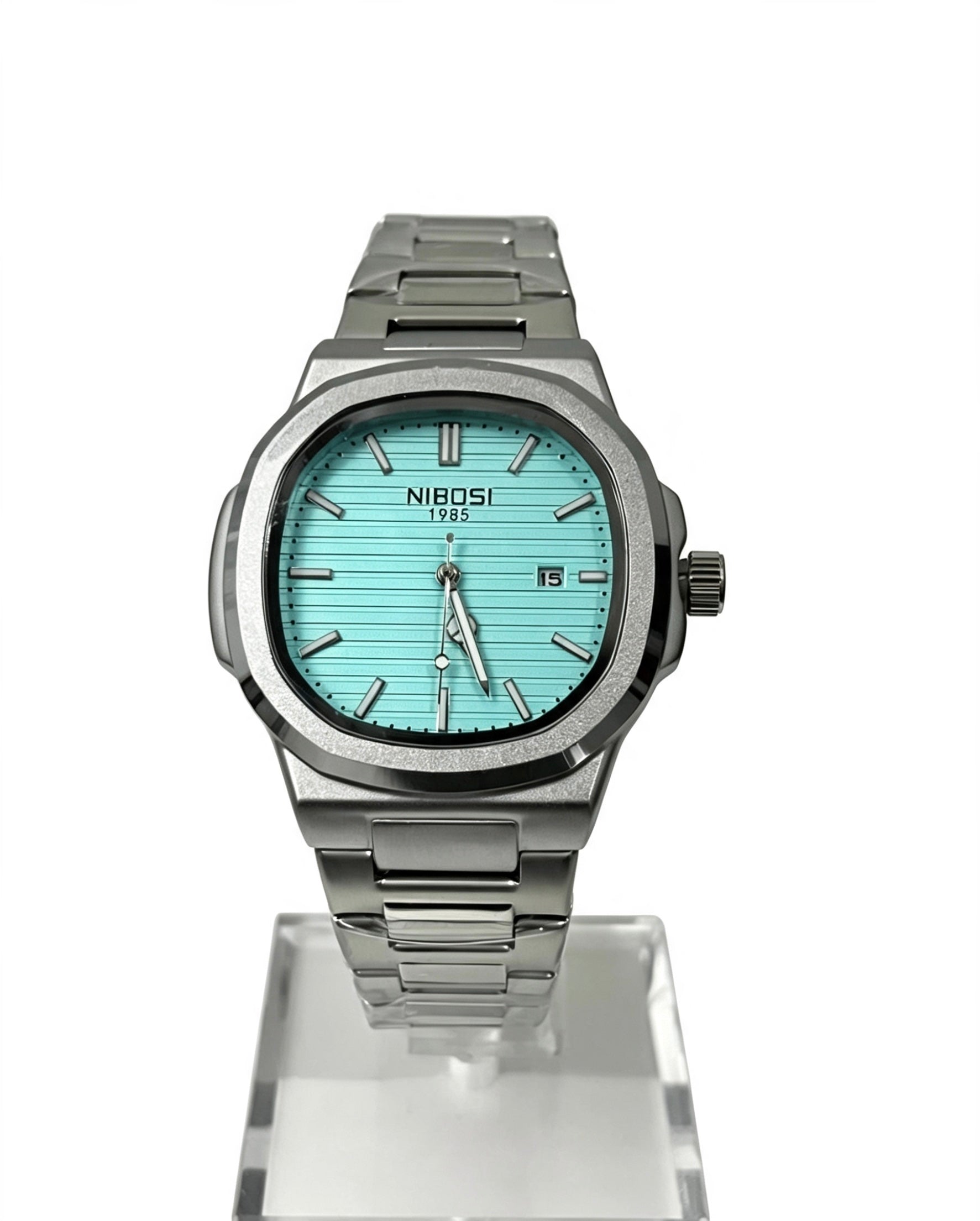 NIBOSI MENS BUSINESS WATCH - SILVER/TURQUOISE