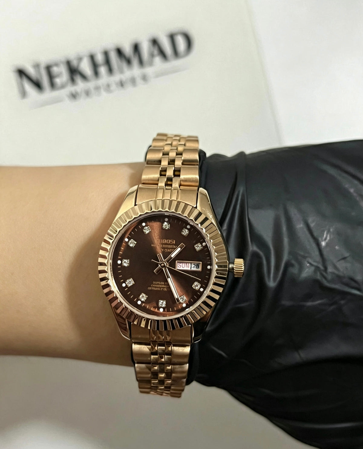 NIBOSI WOMENS DAY DATE WATCH - ROSE/CHOCOLATE BROWN