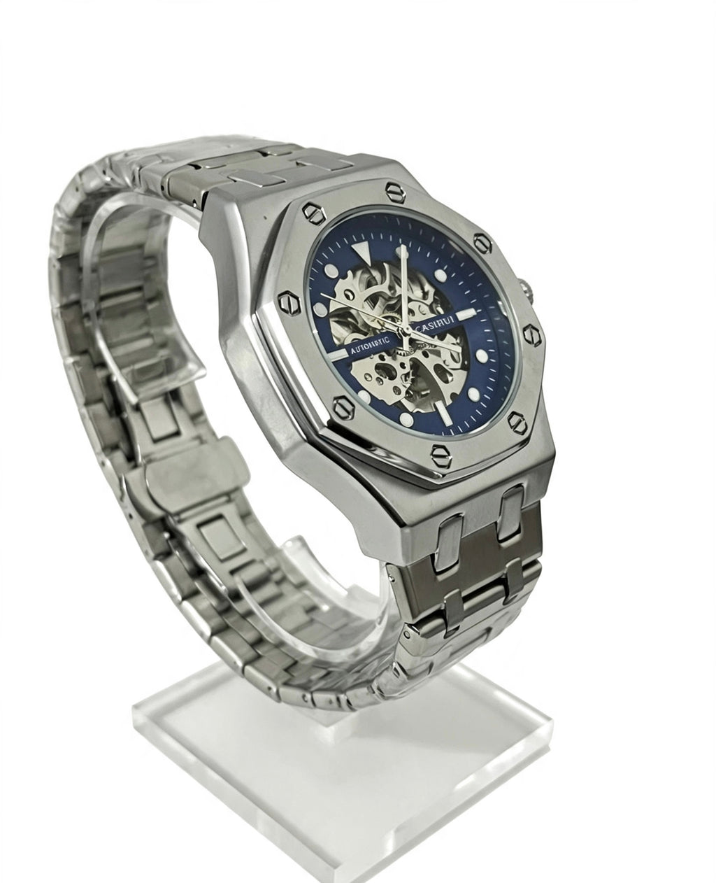 CASIRUI MENS SKELETON WATCH - SILVER/BLUE
