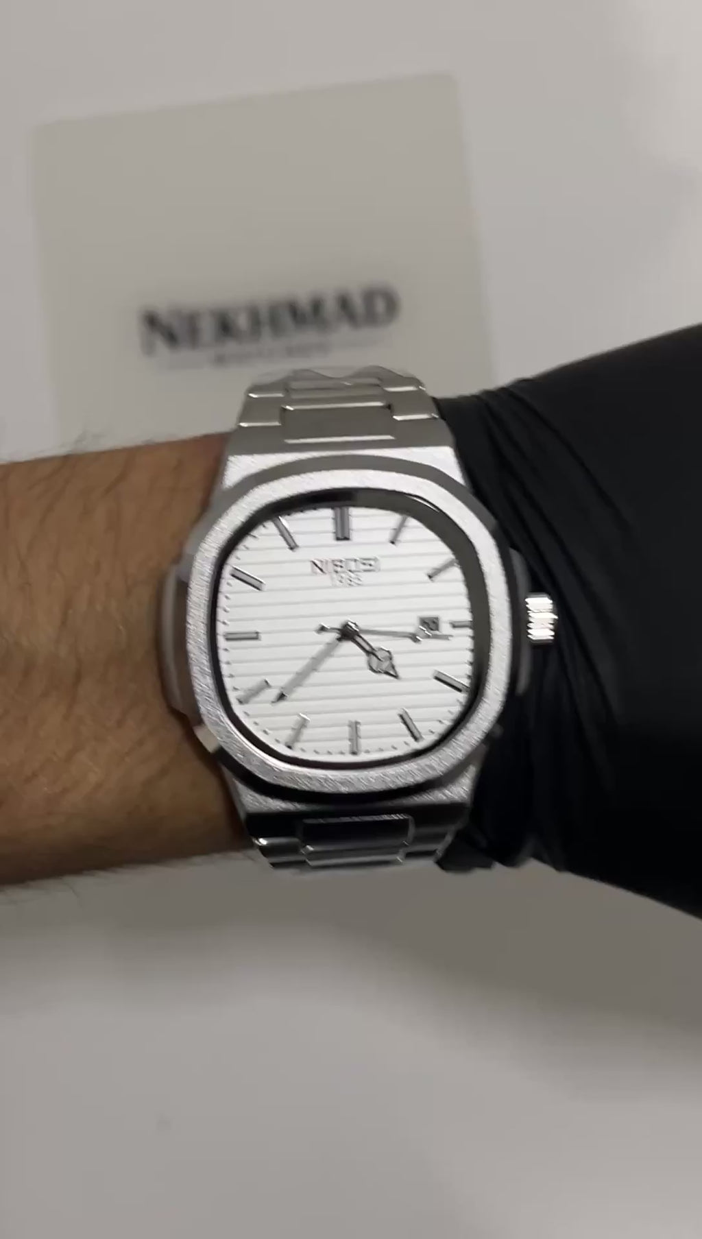 NIBOSI Mens Square Watch — Silver   Dial — 43mm Stainless Steel