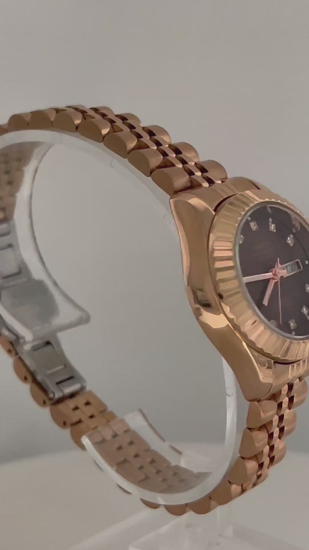 NIBOSI WOMENS DAY DATE WATCH - ROSE/CHOCOLATE BROWN
