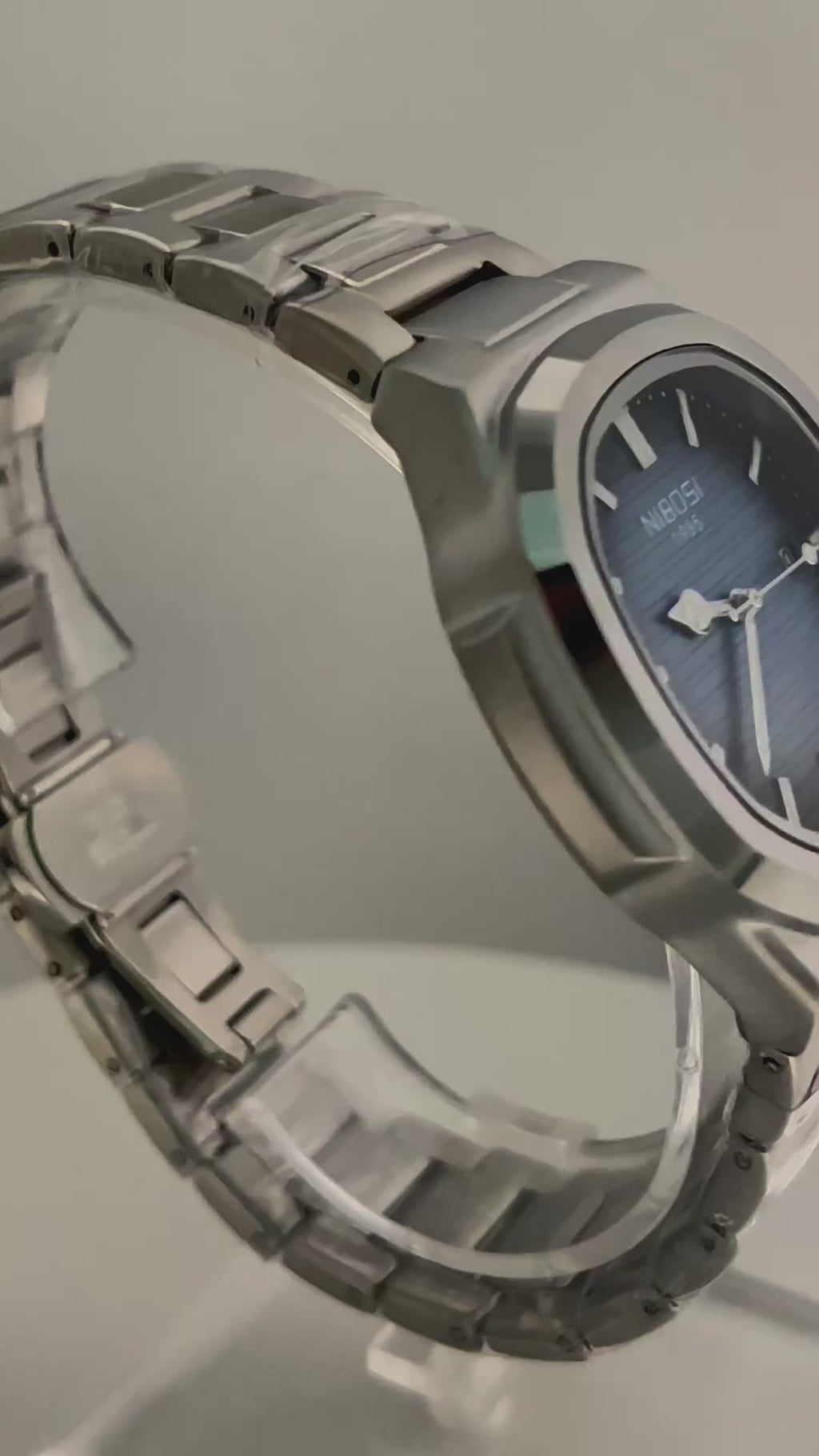 NIBOSI Mens Square Watch — Blue Dial — 43mm Stainless Steel