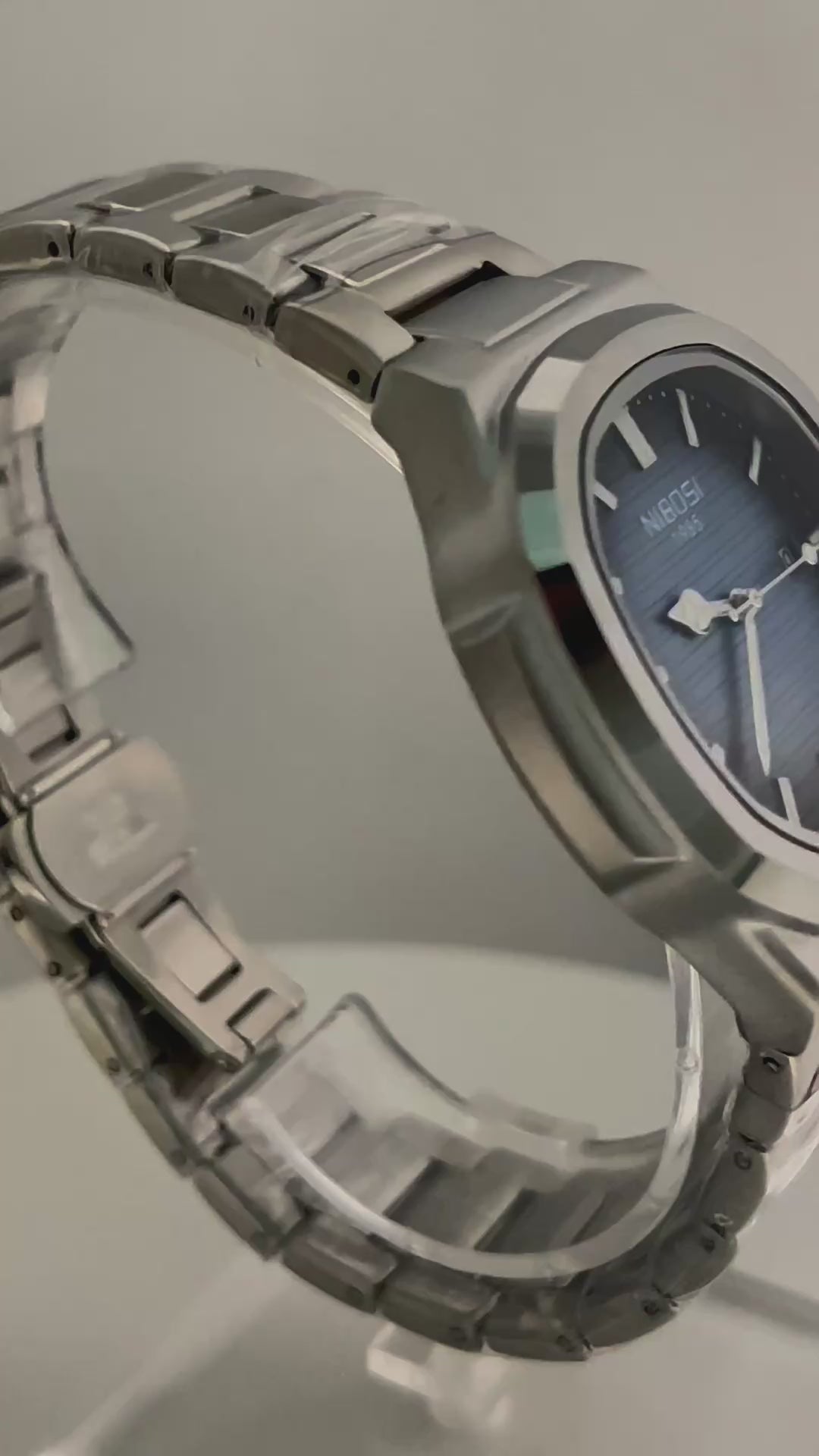 NIBOSI Mens Square Watch — Blue Dial — 43mm Stainless Steel